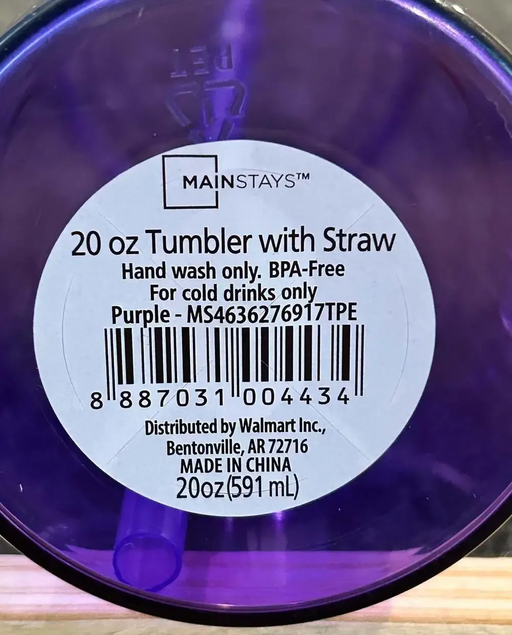 Mainstays 20 oz Tumbler with Straw Purple LSU Tigers Design
